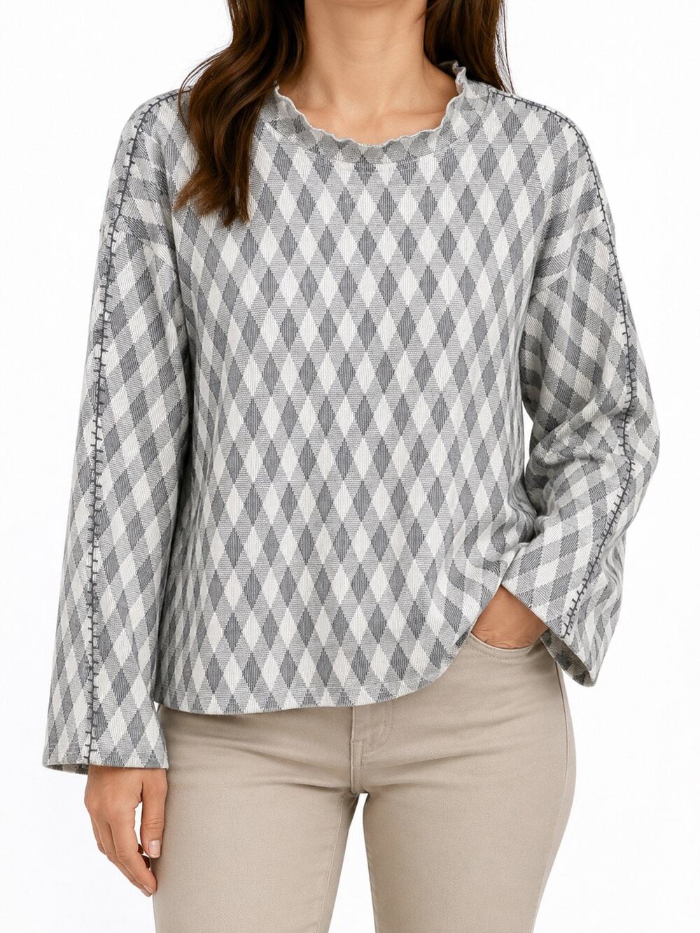 NEW NWT Shana XXL 2X Knit Argyle Gray White Sweater Shirt Top Christmas Winter